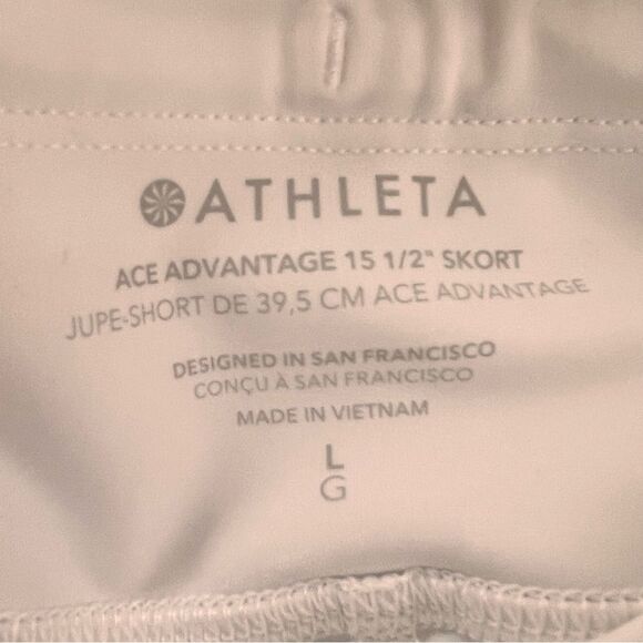Athleta Ace Advantage Tennis Exercise 15 1/2 White Skort Skirt Size L - Picture 6 of 6